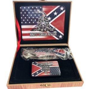 COFFRET BRIQUET TEMPETE ET COUTEAU - USA AND CONFEDERATE FLAG - DON'T TREAD ON ME