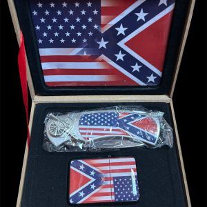 COFFRET BRIQUET TEMPETE ET COUTEAU - USA AND CONFEDERATE FLAG