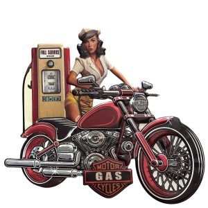 Plaque métal Station essence, moto et PIN UP