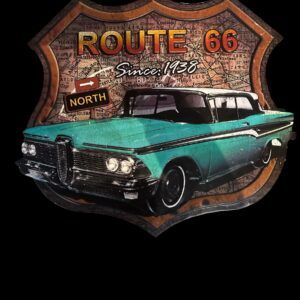 PLAQUE MURALE ROUTE 66 Chevrolet Bleue