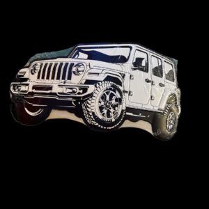 PLAQUE METAL JEEP WRANGLER NOIRE ET BLANCHE