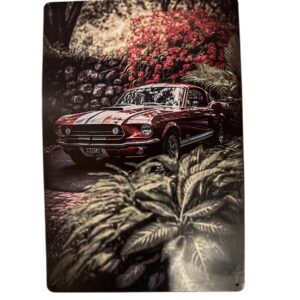 PLAQUE METAL FORD MUSTANG ROUGE