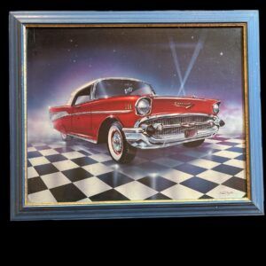 TABLEAU CHEVROLET ROUGE DINER AVEC CADRE BLEU