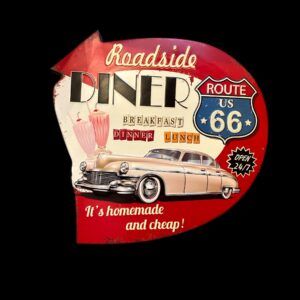 PLAQUE METAL ROADSIDE DINER ROUTE 66