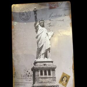 PLAQUE METAL STATUE DE LA LIBERTE CARTE POSTALE