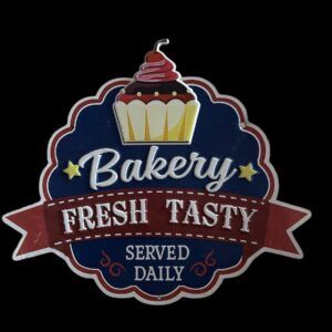 PLAQUE METAL BAKERY FRESH TASTY EN RELIEF