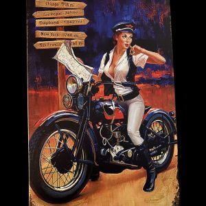 PLAQUE PIN UP MOTO ROUGE